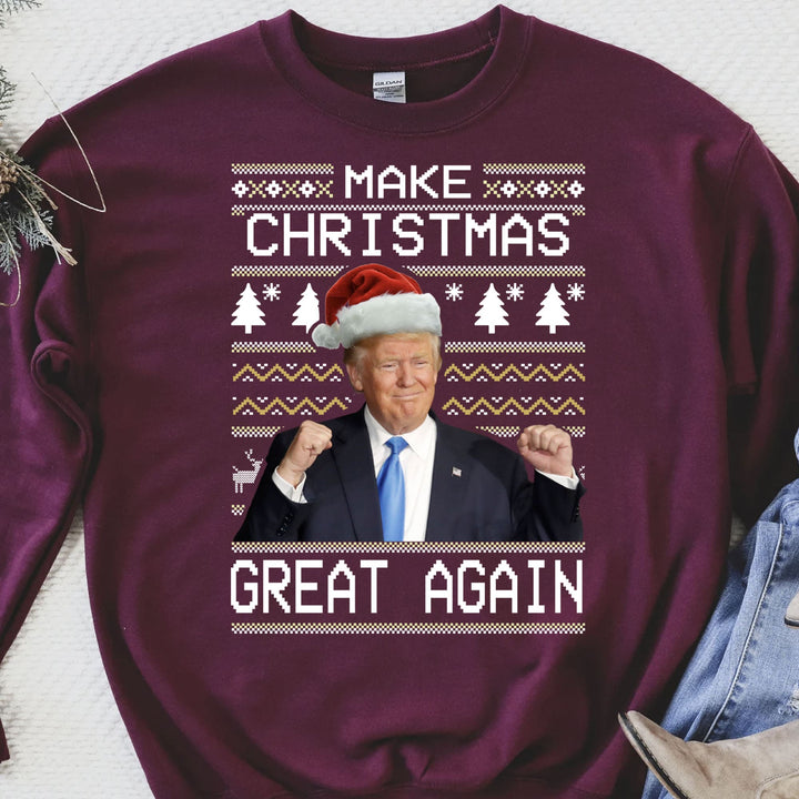 Make Christmas Great Again, Funny Trump Ugly Sweater, Trump 2024 Sweatshirt, Trump Supporters Christmas Sweatshirt T1380 - GOP