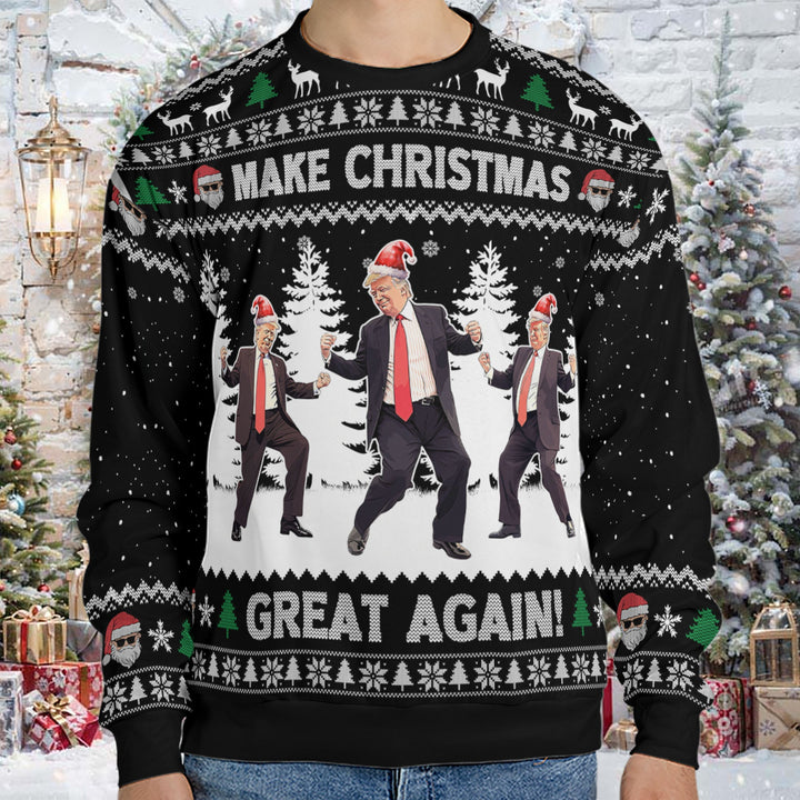 Make Christmas Great Again, Funny Trump Dancing Ugly Sweater, Trump 2024 Christmas All-Over-Printed Sweatshirt C1383 - GOP