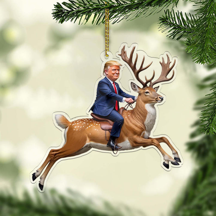 Trump Riding Reindeer, Funny Trump Christmas Acrylic Ornament, Perfect for Car & Christmas Tree Decor T1658 - GOP