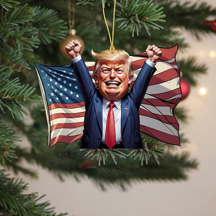 Make America Great Again" Trump Acrylic Ornament - Perfect for Car & Christmas Tree Decor, Collectible Hanging Holiday Accessory, Ideal Gift