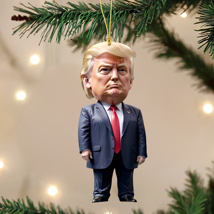 Trump-Inspired Acrylic Christmas & Halloween Decor - Sparkling Hanging Ornament for Car Interiors & Tree, Perfect Holiday Gift Idea - 681574