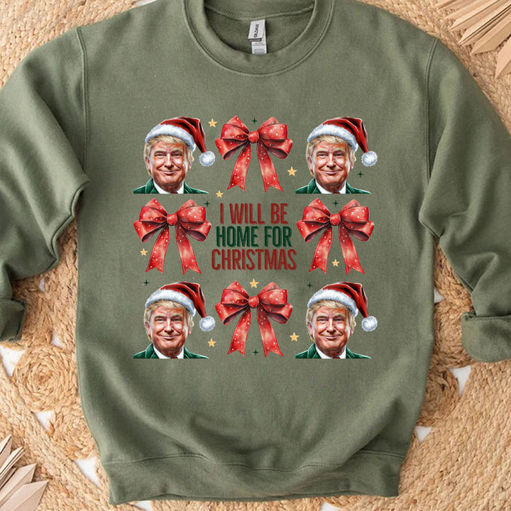 Trump I'll Be Home For Christmas Sweatshirt, Humorous Trump Christmas Sweatshirt, Trump Supporters 2024 Ugly Sweatshirt T1682 - GOP