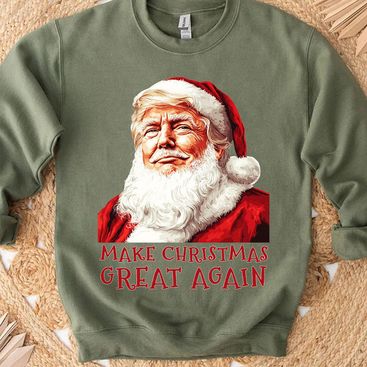 Make Christmas Great Again Sweatshirt, Funny Santa Claus Trump Sweatshirt, Trump Supporters 2024 Ugly Sweatshirt T1681 - GOP