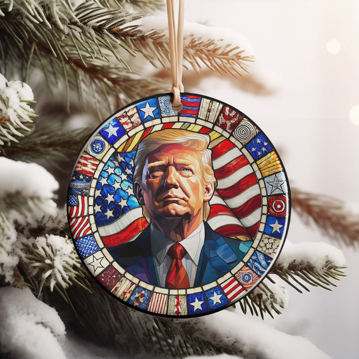 Trump In Stained Glass Style, Election 2024 Support Ceramic Ornament, Perfect for Car & Christmas Tree Decor T1668 - GOP