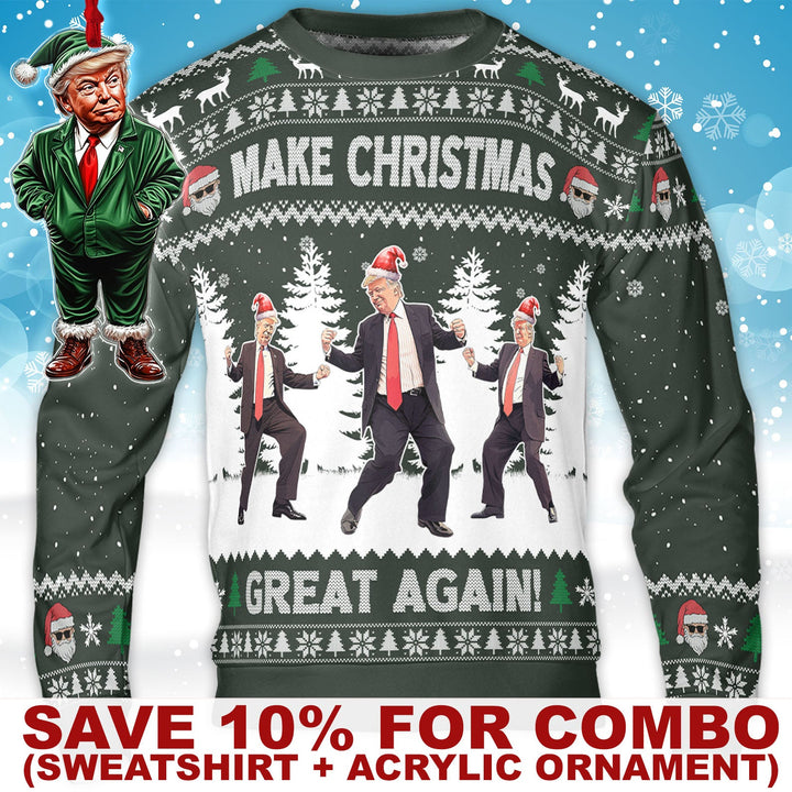 Make Christmas Great Again, Funny Trump Dancing Ugly Sweater, Trump 2024 Christmas All-Over-Printed Sweatshirt C1383 - GOP