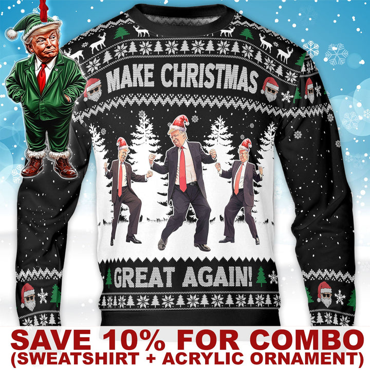 Make Christmas Great Again, Funny Trump Dancing Ugly Sweater, Trump 2024 Christmas All-Over-Printed Sweatshirt C1383 - GOP