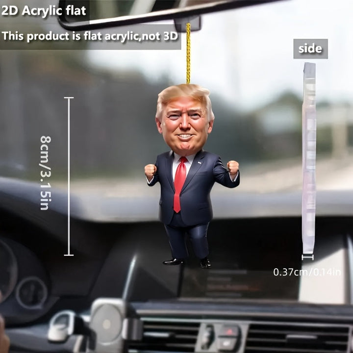 1pc Trump Cartoon Acrylic 2D Car Decor - Versatile Hanging Ornament for Rearview Mirror, Keychain, Phone Case & More 681644